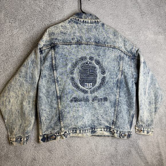 Vintage HPD Jacket Adult Large Honolulu Police Department Blue Acid Wash USA - Picture 1 of 9